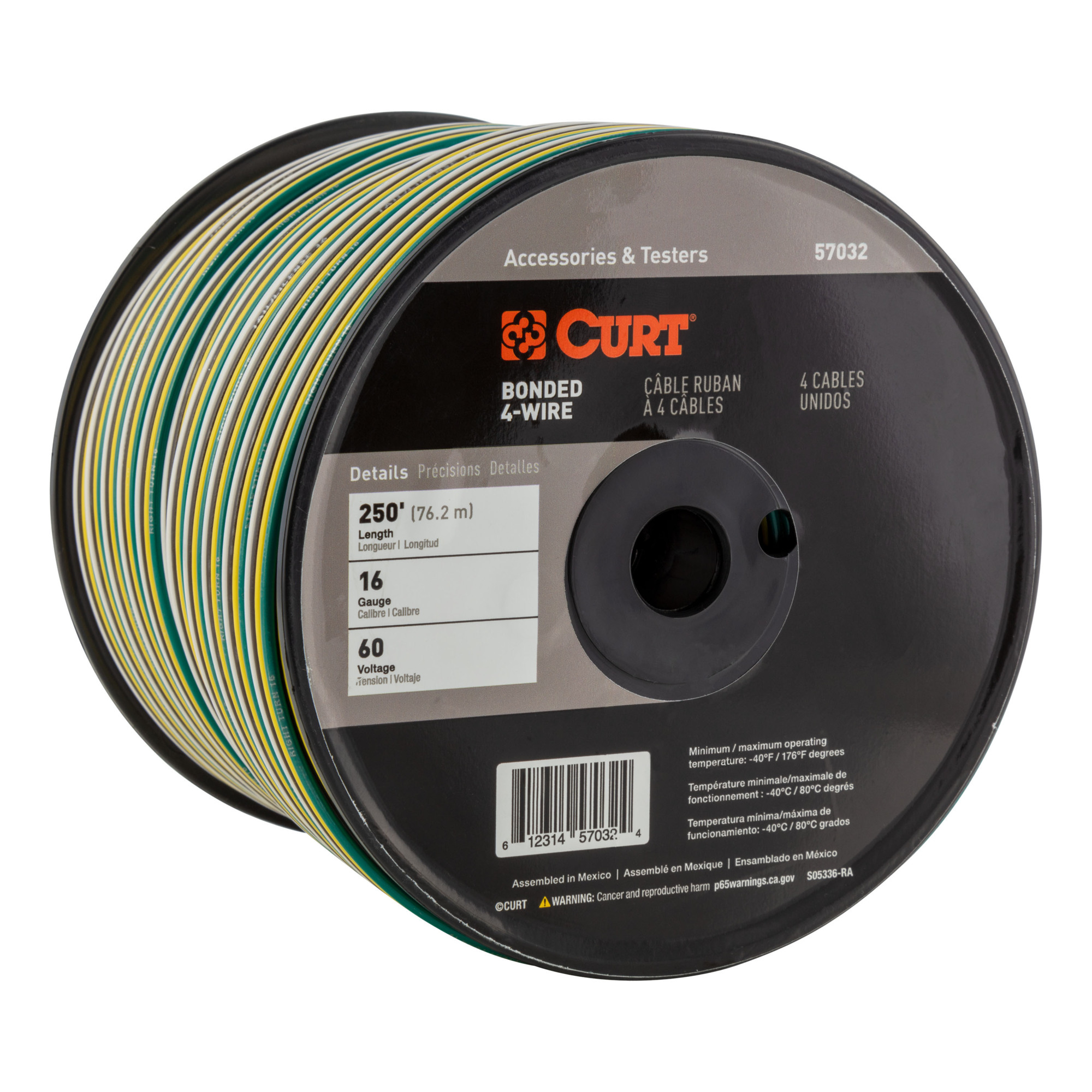 Curt Manufacturing Automotive Primary Wire — 250ft. Spool, 16-Gauge, 4-Bond, 4-Way Flat, 60-Volt, Model# 57032